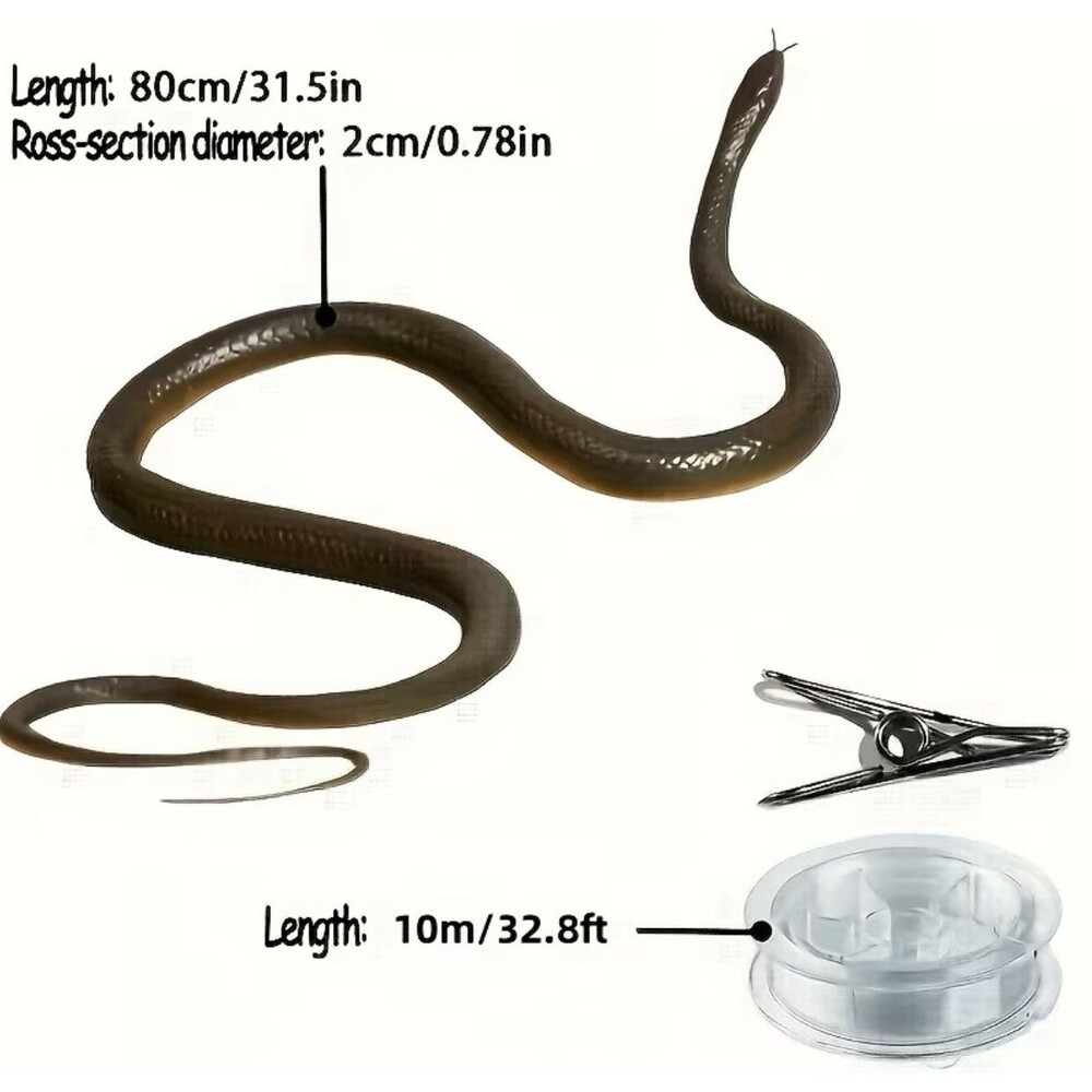 Fake Snake Snake Prank with String and Clip Realistic Rubber W/ Fishing Line